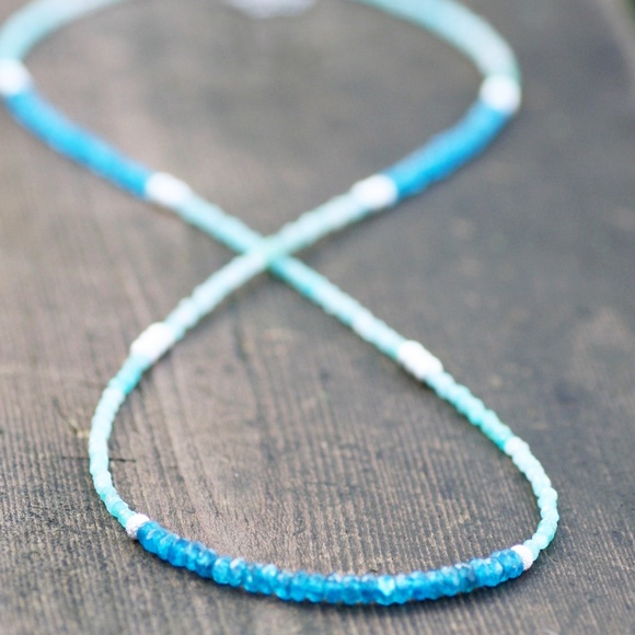 Natural Neon Blue Apatite, Amazonite Necklace / Wrap Bracelet Sterling Silver - Picture 12 of 12